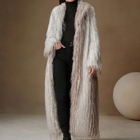 Casual Women's Fashion Faux Fur Long Coat - Picture 4 of 6